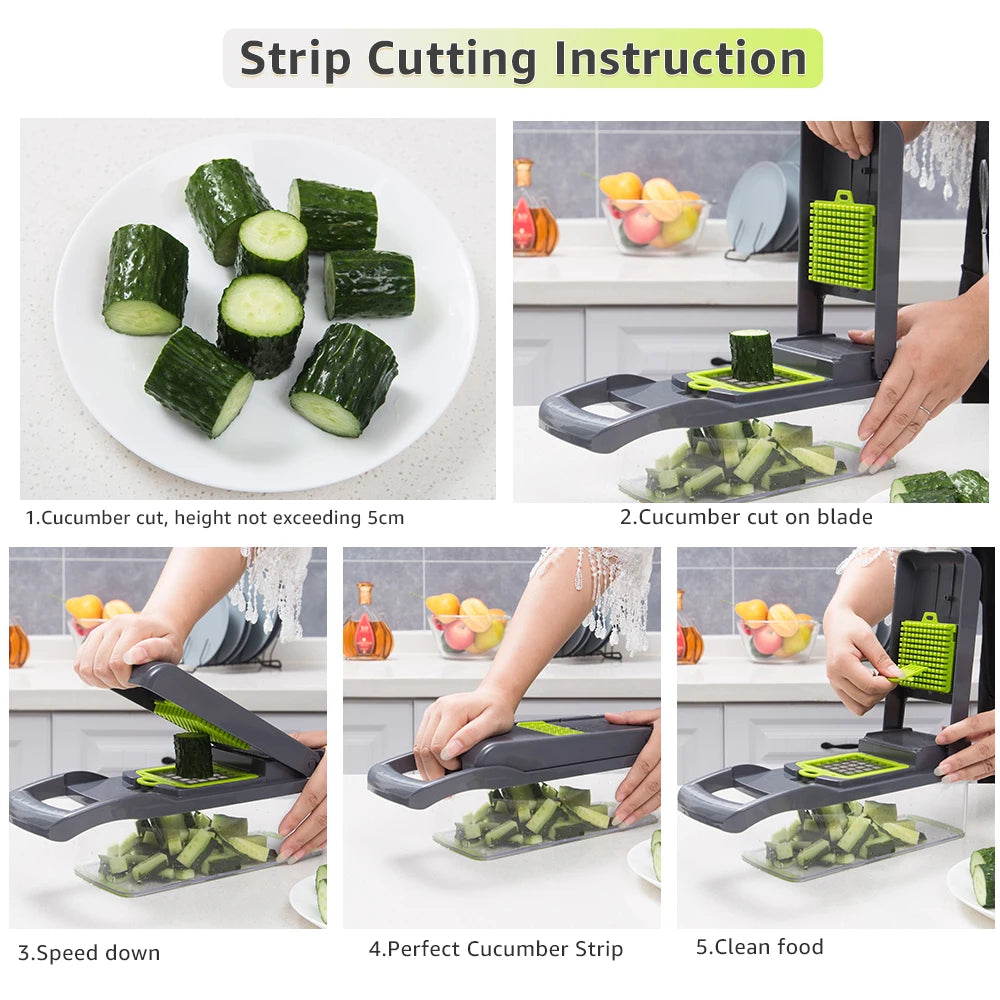 Multifunctional Vegetable Cutter & Slicer Carrot Potato Grater Onion Chopper 9 in 1 with Drain Basket Kitchen Fruit Food Gadgets