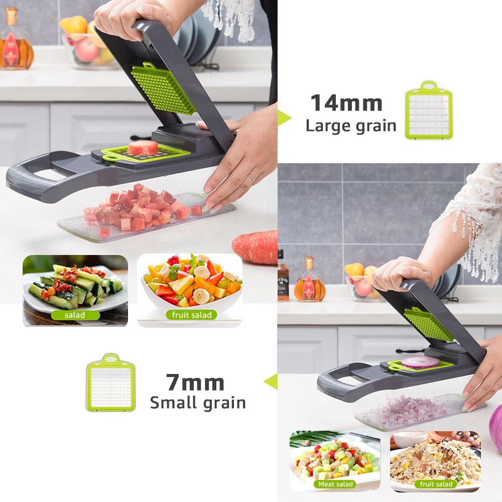 Multifunctional Vegetable Cutter & Slicer Carrot Potato Grater Onion Chopper 9 in 1 with Drain Basket Kitchen Fruit Food Gadgets