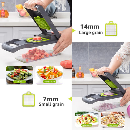 Multifunctional Vegetable Cutter & Slicer Carrot Potato Grater Onion Chopper 9 in 1 with Drain Basket Kitchen Fruit Food Gadgets