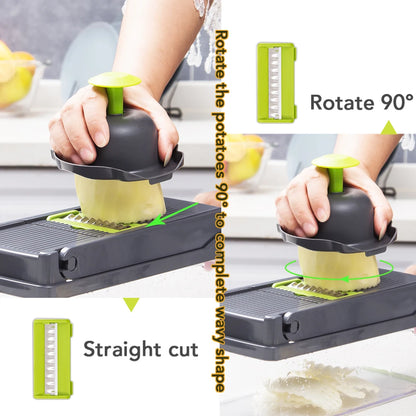 Multifunctional Vegetable Cutter & Slicer Carrot Potato Grater Onion Chopper 9 in 1 with Drain Basket Kitchen Fruit Food Gadgets